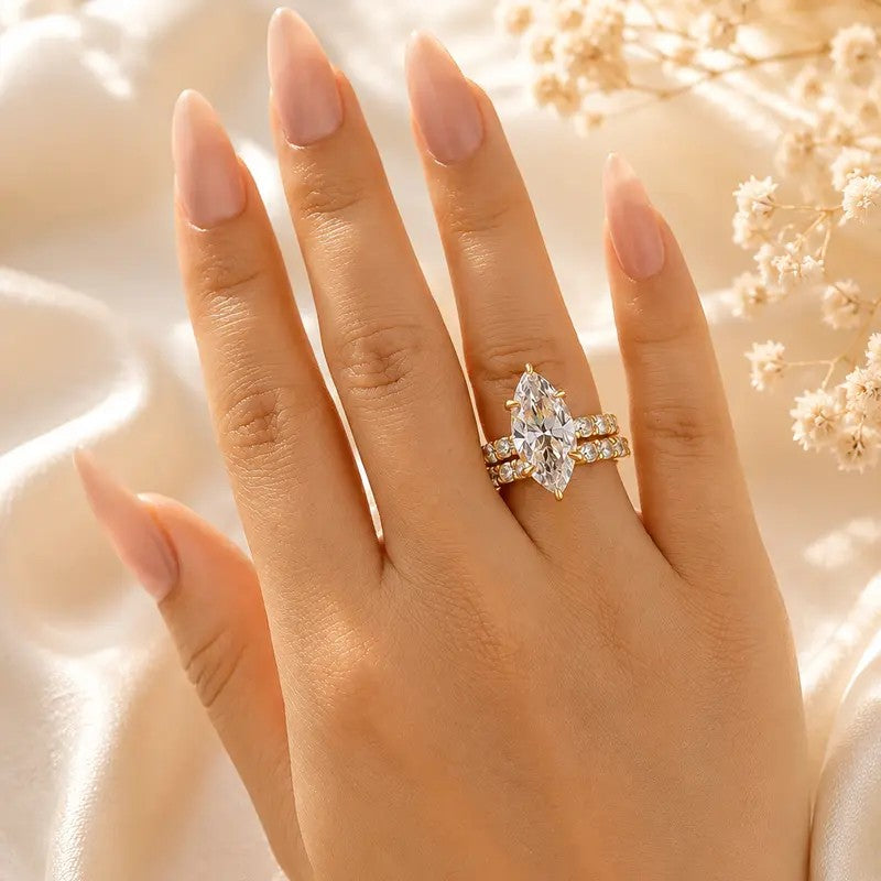 14k Elegant Marquise Cut 2pc Ring Set