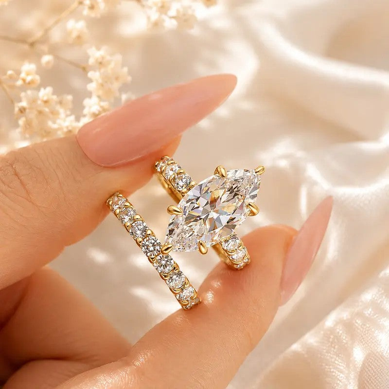 14k Elegant Marquise Cut 2pc Ring Set