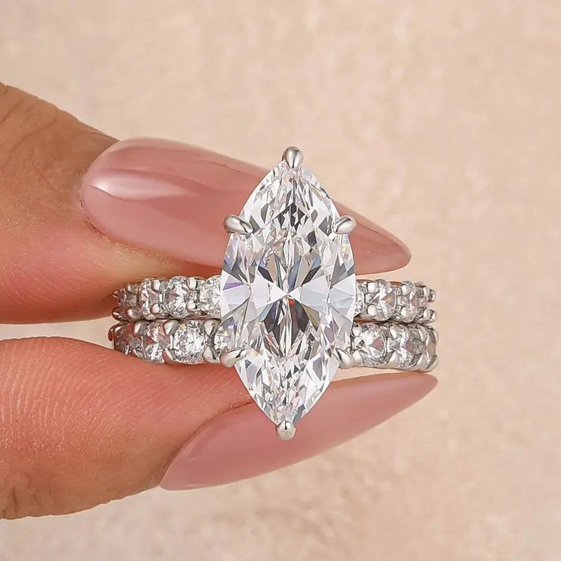 14k Elegant Marquise Cut 2pc Ring Set