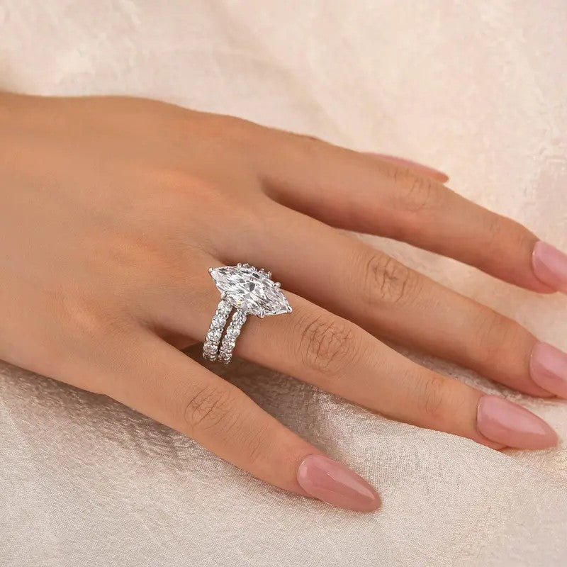 14k Elegant Marquise Cut 2pc Ring Set