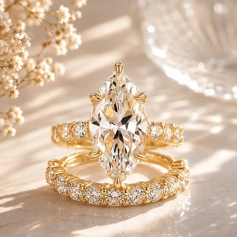 14k Elegant Marquise Cut 2pc Ring Set