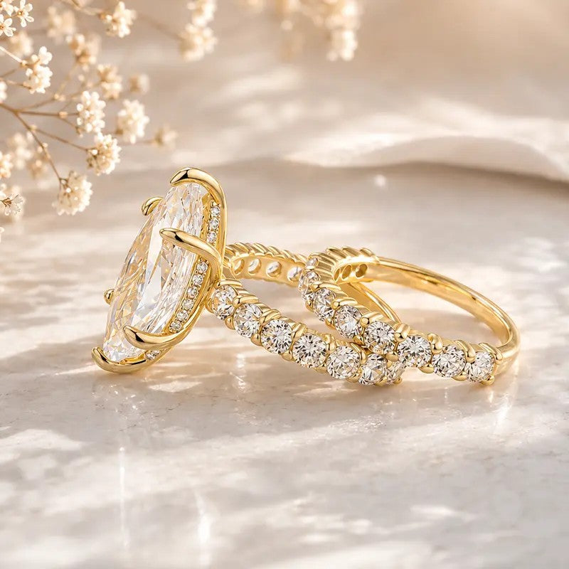 14k Elegant Marquise Cut 2pc Ring Set
