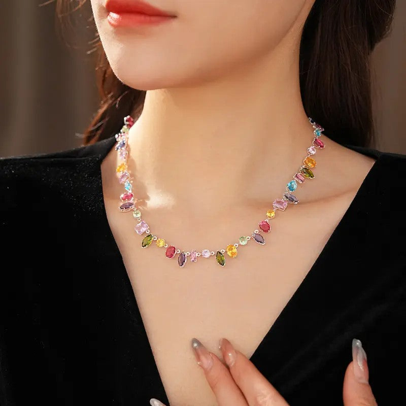Boho Rainbow Gemstone Layered Necklace