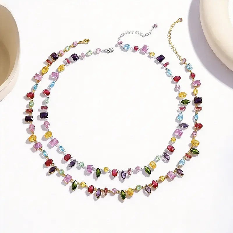 Boho Rainbow Gemstone Layered Necklace