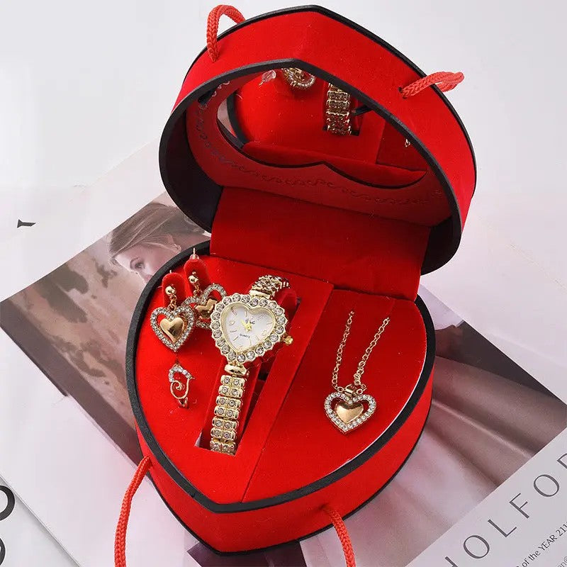Romantic Heart Watch, Necklace & Earring Set
