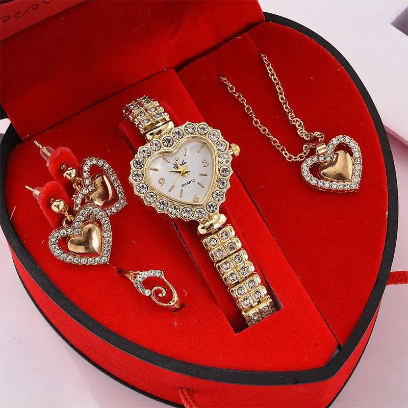 Romantic Heart Watch, Necklace & Earring Set