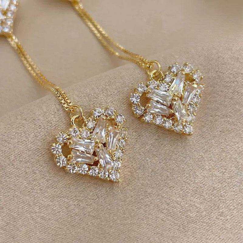 Elegant Cascading Zirconia Heart Drop Earrings