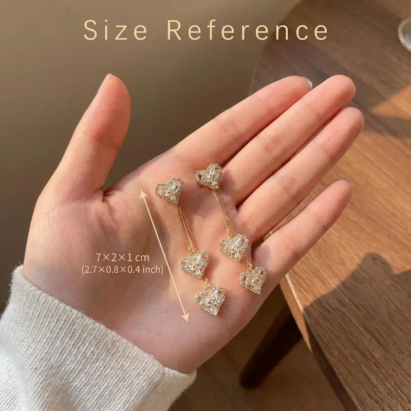 Elegant Cascading Zirconia Heart Drop Earrings