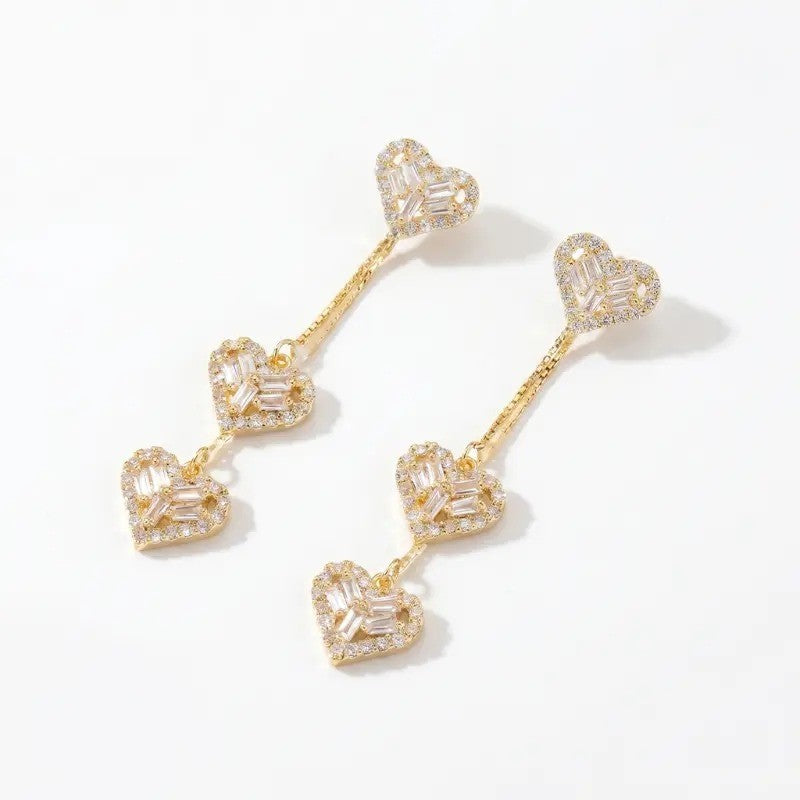 Elegant Cascading Zirconia Heart Drop Earrings