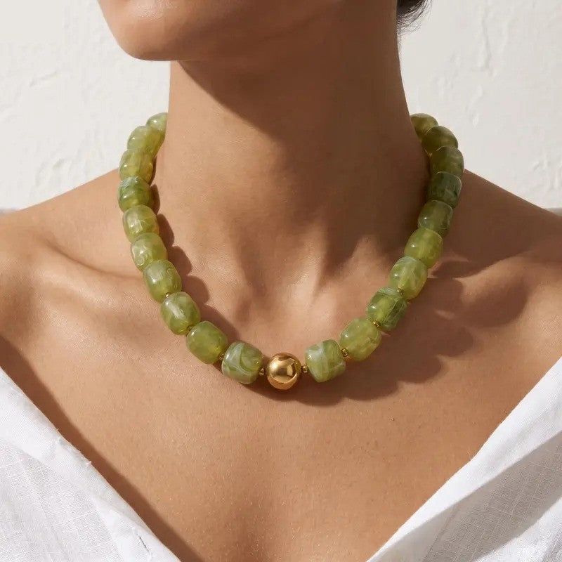 Boho Green Bead Choker Necklace