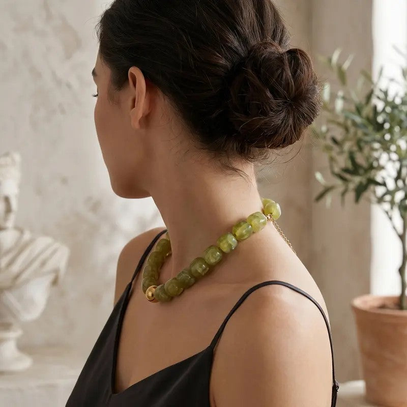 Boho Green Bead Choker Necklace