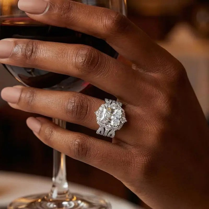 Elegant Radiant Cut Halo Ring
