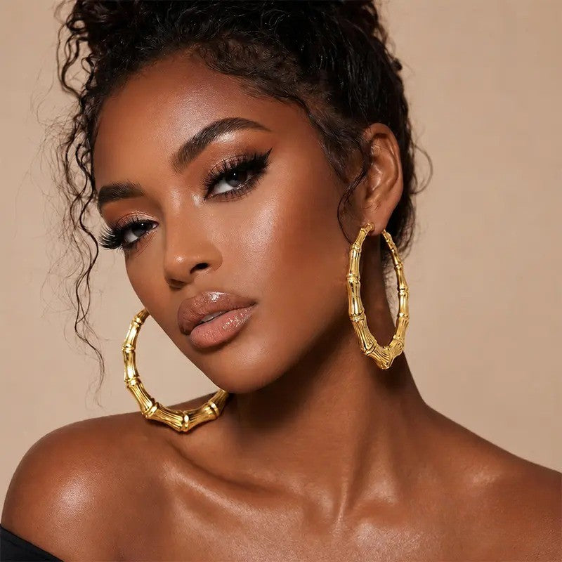 14k Boho Bamboo Segment Hoop Earrings