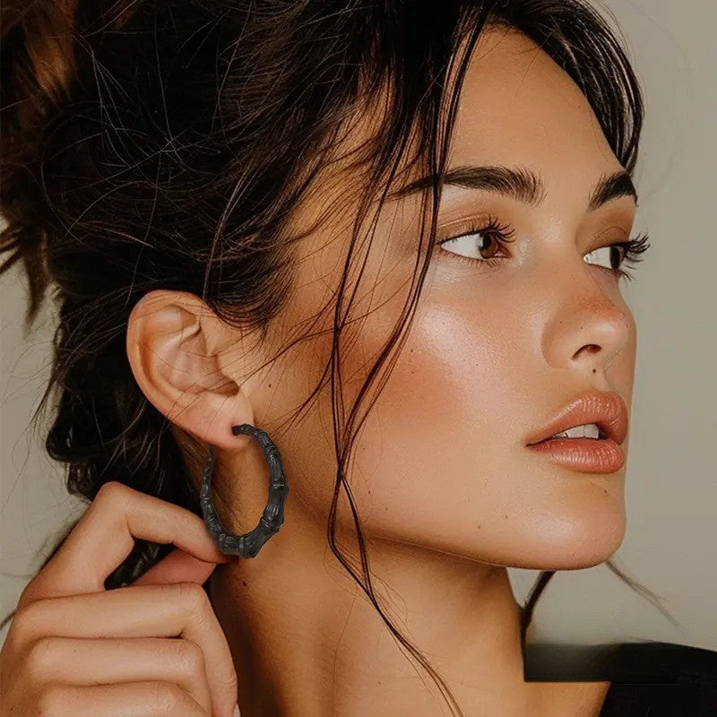 14k Boho Bamboo Segment Hoop Earrings