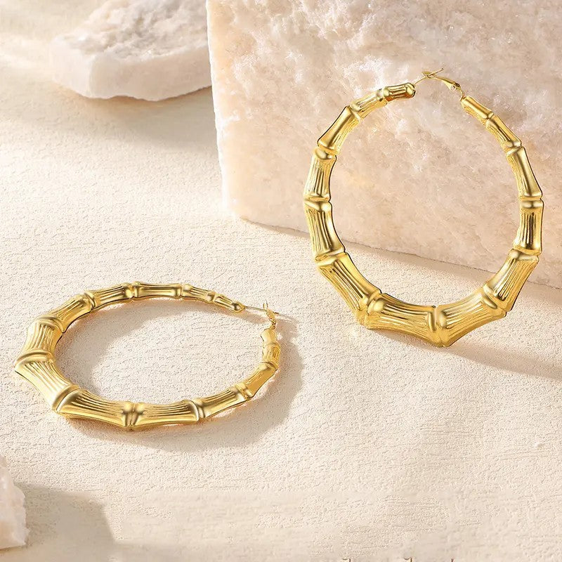 14k Boho Bamboo Segment Hoop Earrings