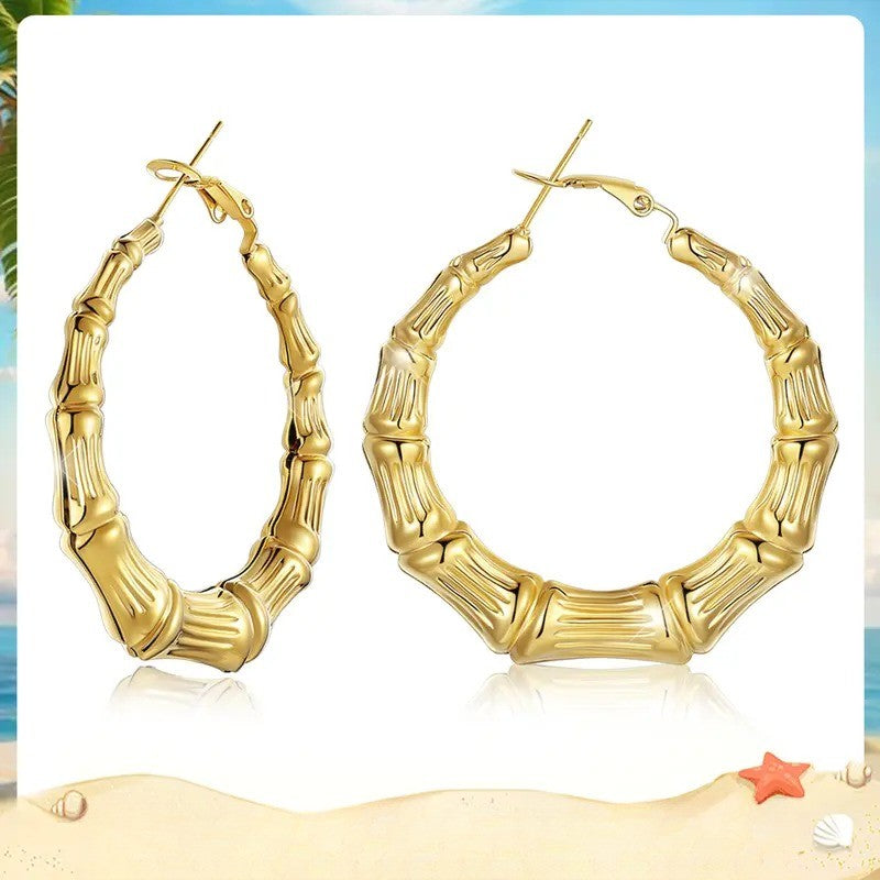 14k Boho Bamboo Segment Hoop Earrings