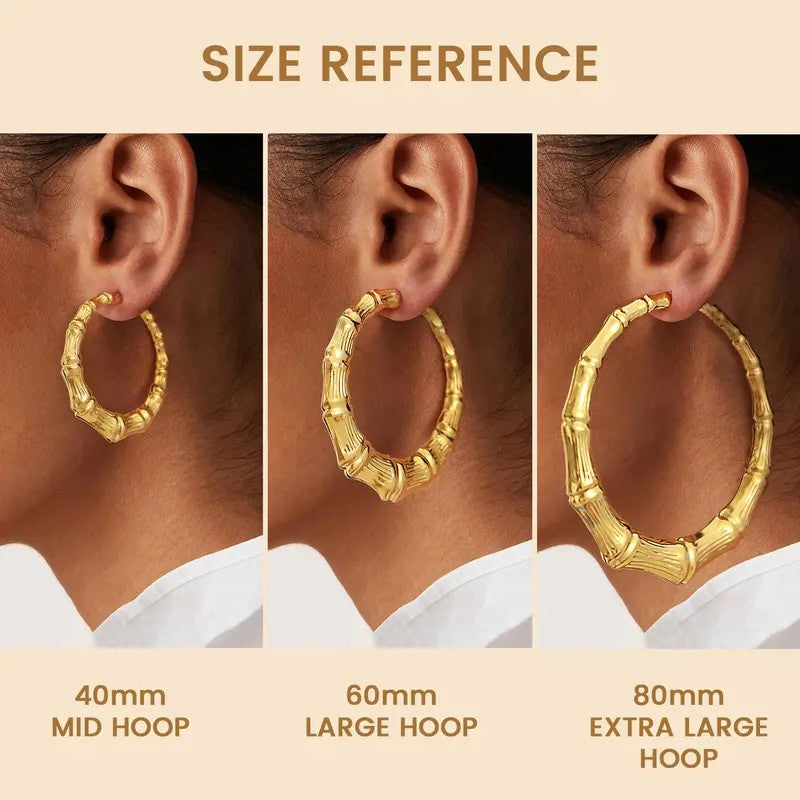 14k Boho Bamboo Segment Hoop Earrings