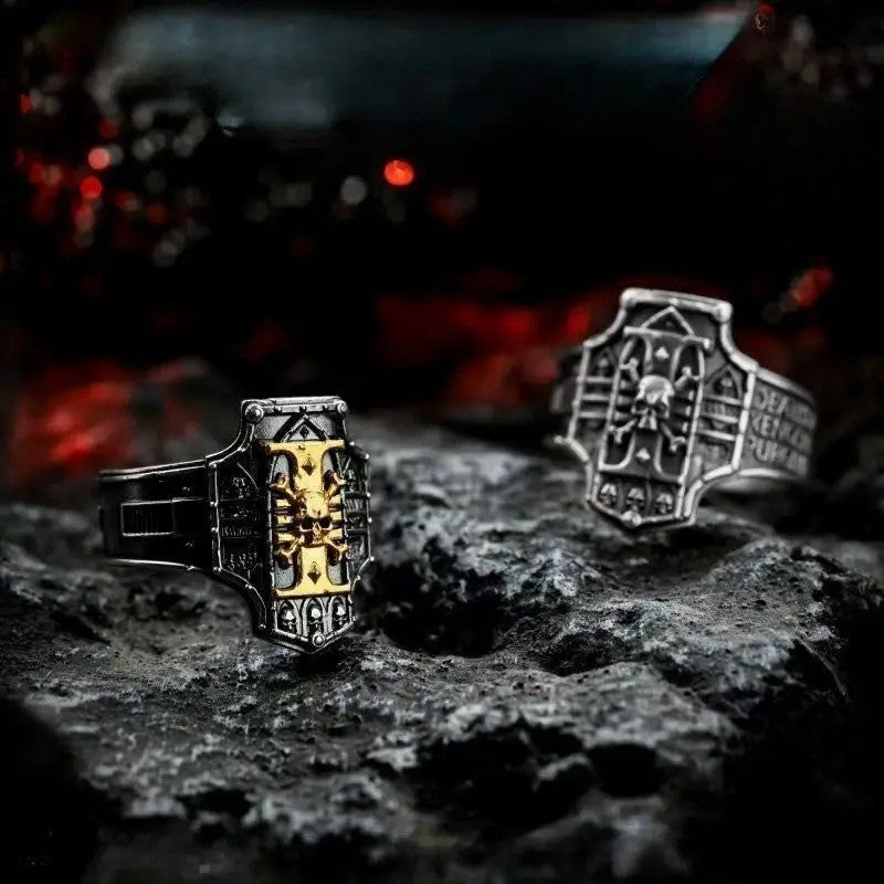 Gothic Skull Shield Signet Ring