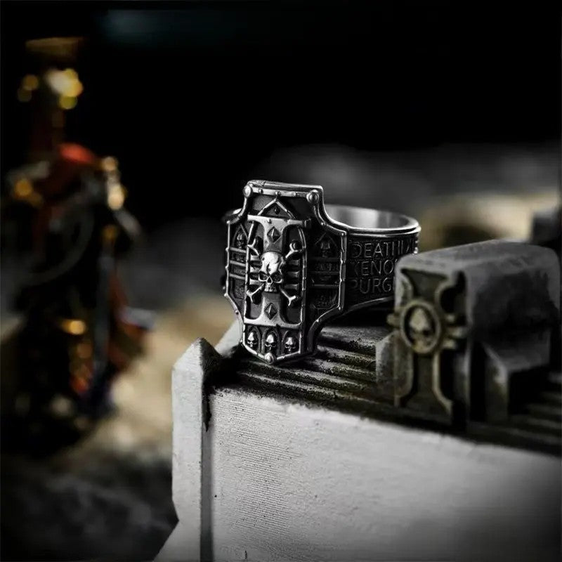 Gothic Skull Shield Signet Ring