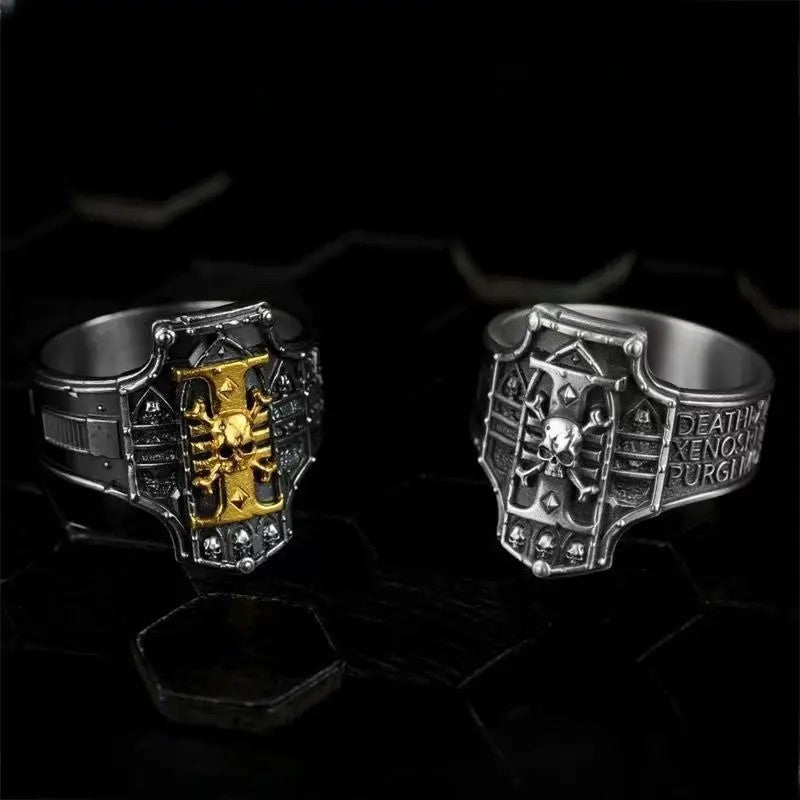 Gothic Skull Shield Signet Ring
