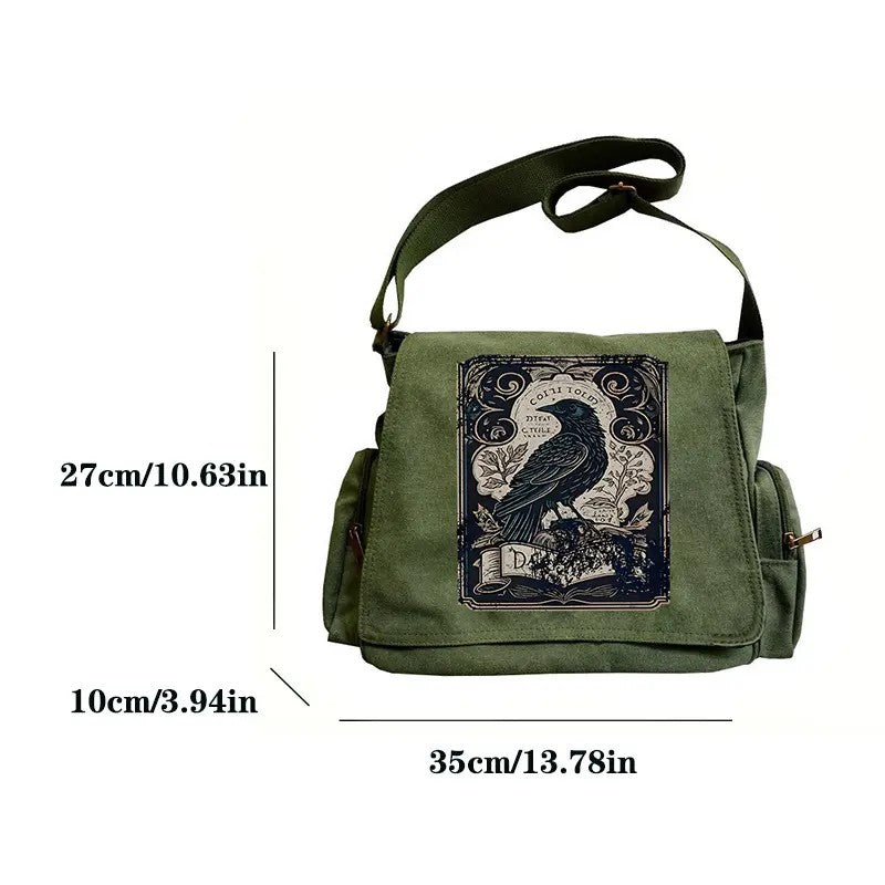 Vintage Raven Canvas Messenger Bag
