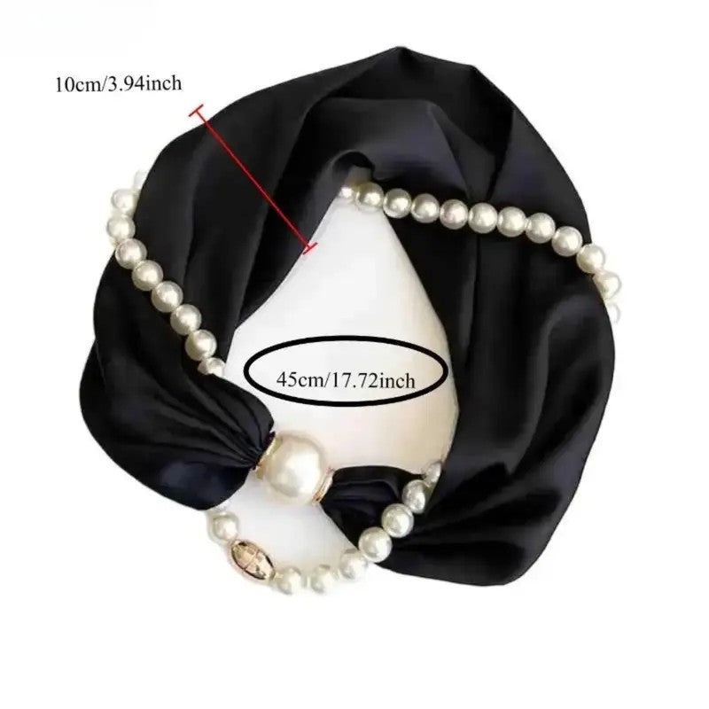 Romantic Red Satin Pearl Scarf Necklace
