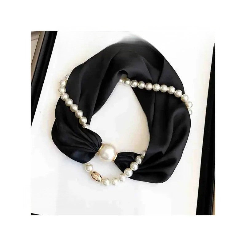 Romantic Red Satin Pearl Scarf Necklace