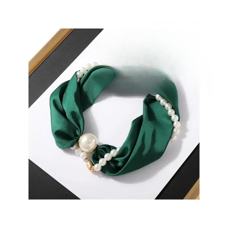 Romantic Red Satin Pearl Scarf Necklace