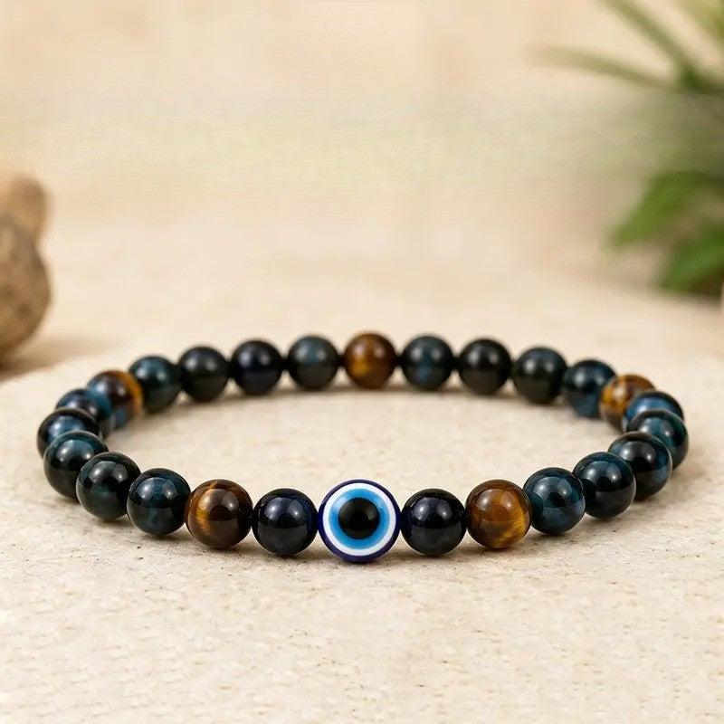 Boho Tiger Eye & Evil Eye Beaded Bracelet