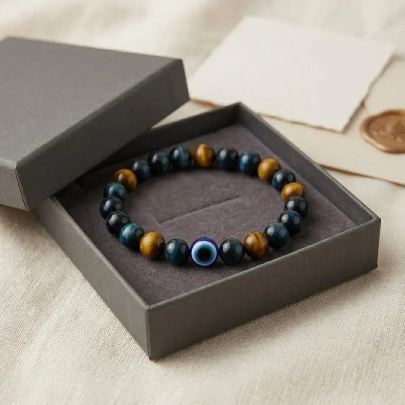 Boho Tiger Eye & Evil Eye Beaded Bracelet