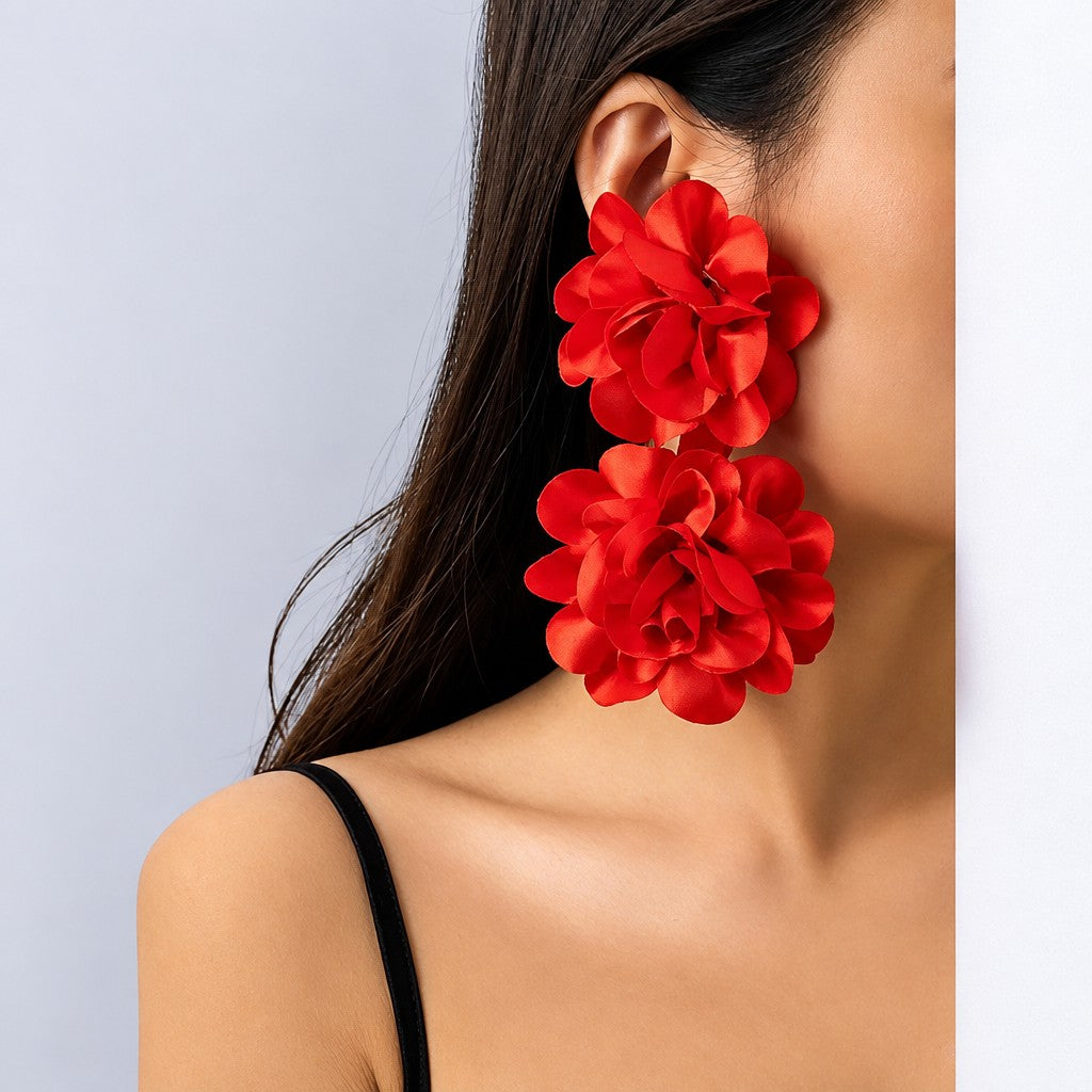 Romantic White Layered Flower Earrings