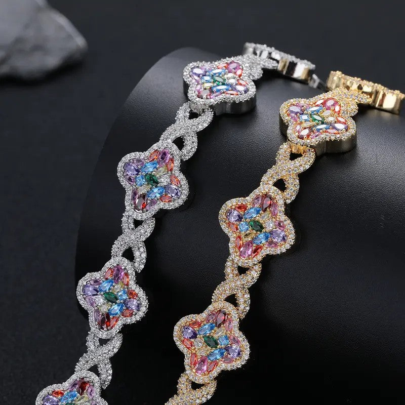 Elegant Multicolor Pave Clover Bracelet