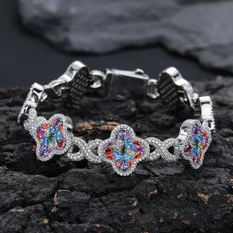 Elegant Multicolor Pave Clover Bracelet