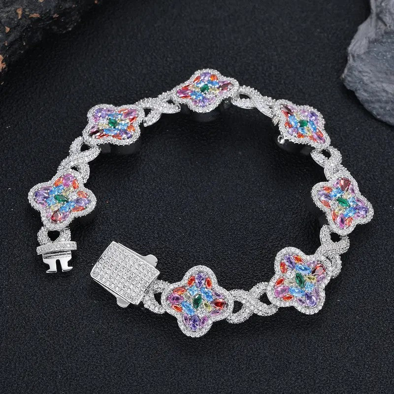 Elegant Multicolor Pave Clover Bracelet