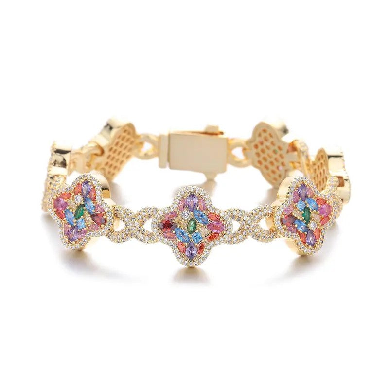 Elegant Multicolor Pave Clover Bracelet