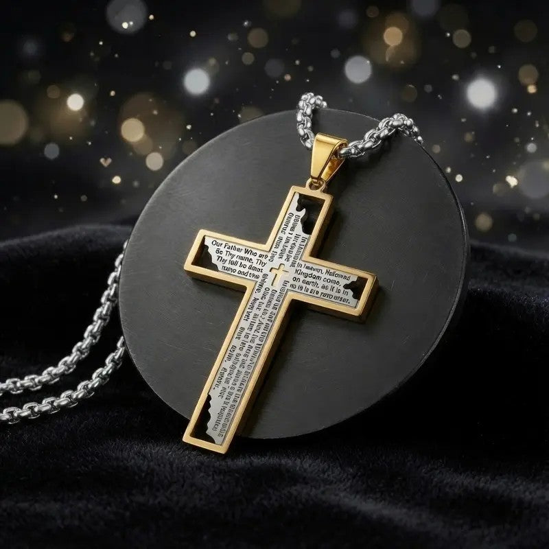 Glossy Lord's Prayer Cross Necklace