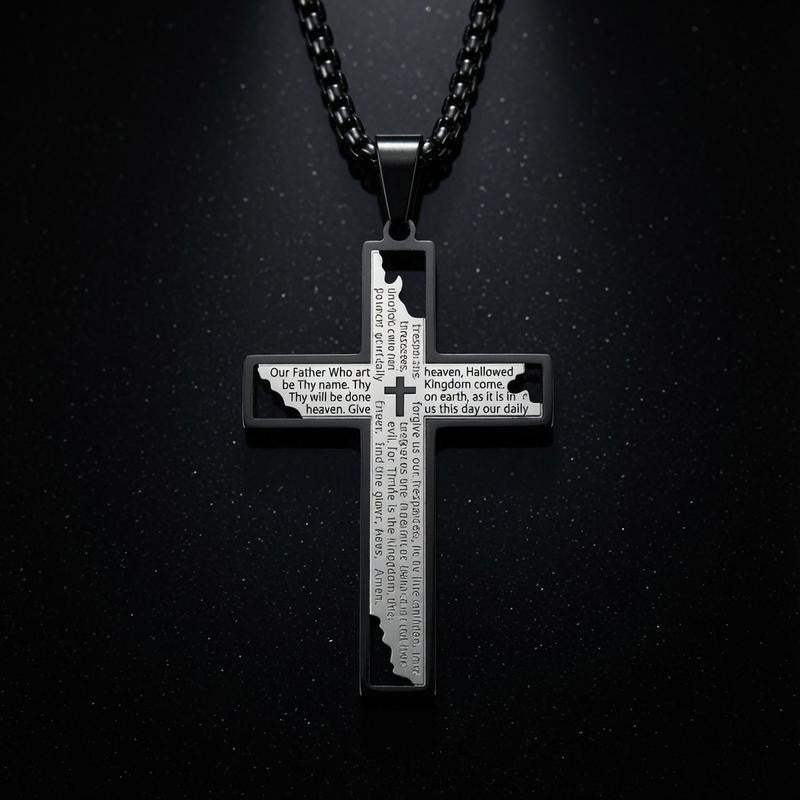 Glossy Lord's Prayer Cross Necklace