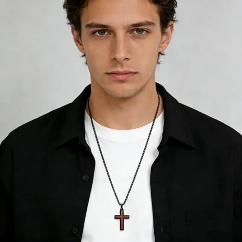 Classy Wood Grain Cross Necklace