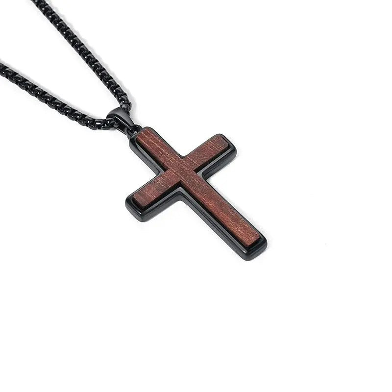 Classy Wood Grain Cross Necklace