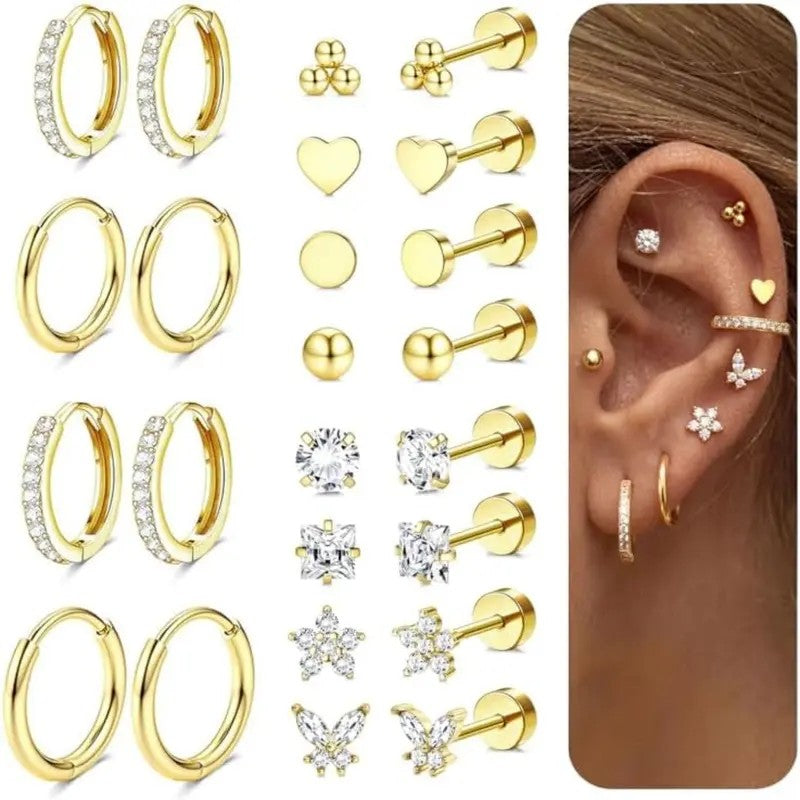 12pc Dainty Mixed Motif Earring Set