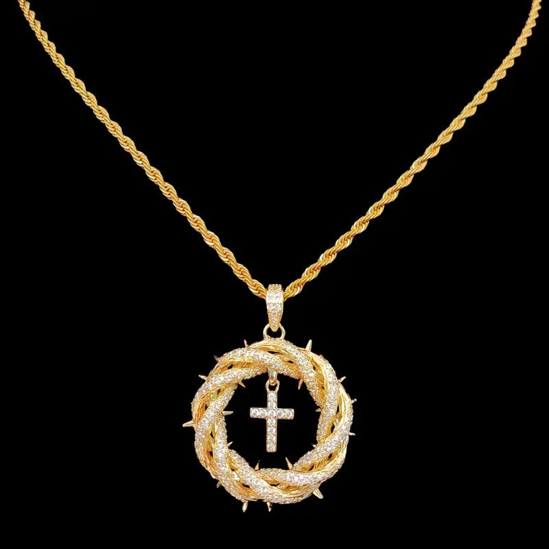 Classy Crown of Thorns Cross Necklace