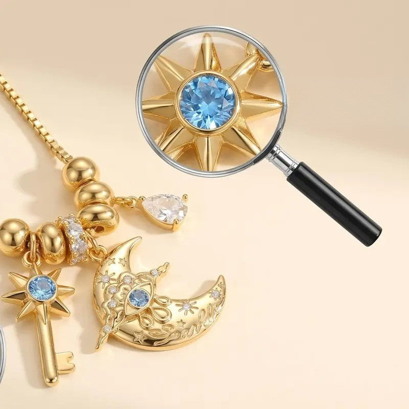 Dainty Crescent Moon & Star Key Necklace