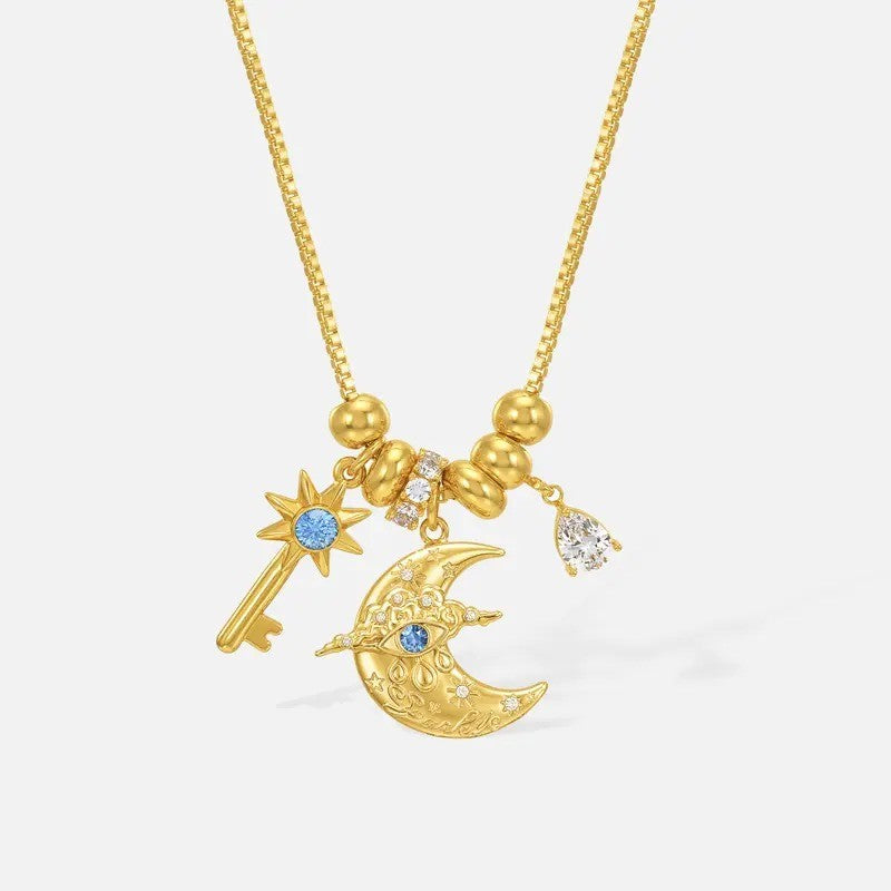 Dainty Crescent Moon & Star Key Necklace