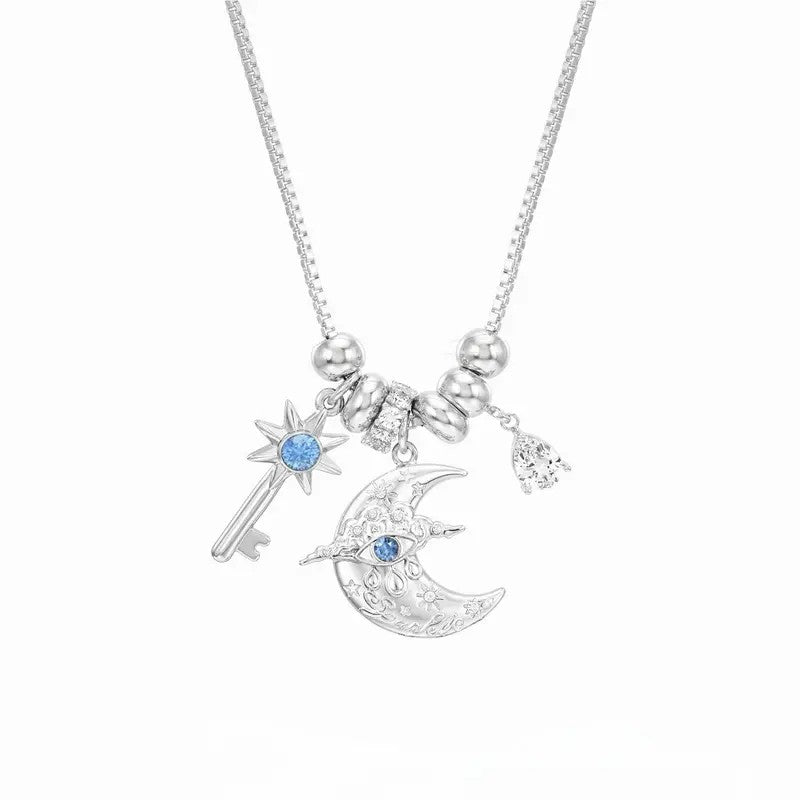 Dainty Crescent Moon & Star Key Necklace