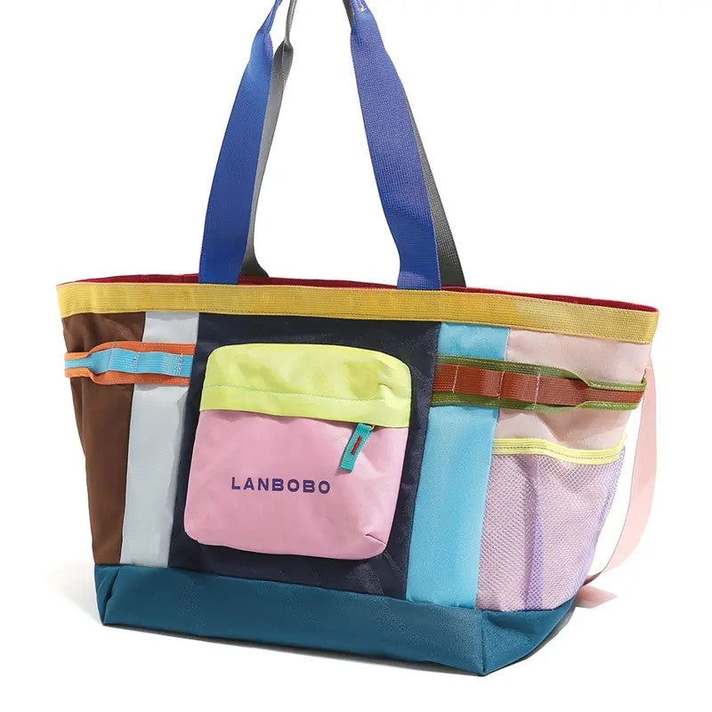 Vibrant Colorblock Multi-Pocket Tote