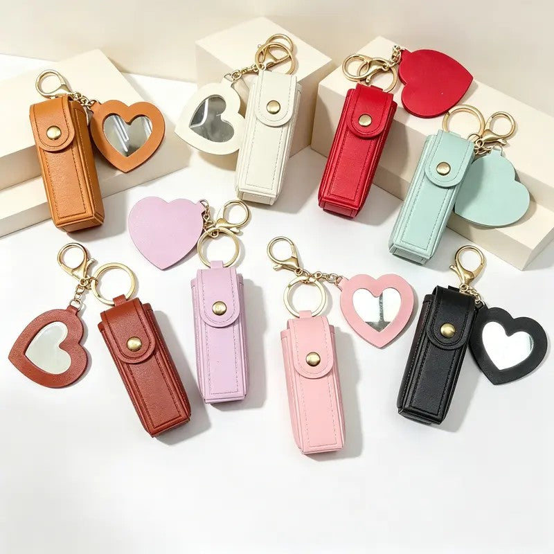 Romantic Heart Mirror Lip Balm Keychain