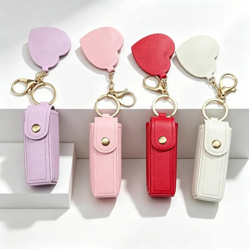 Romantic Heart Mirror Lip Balm Keychain