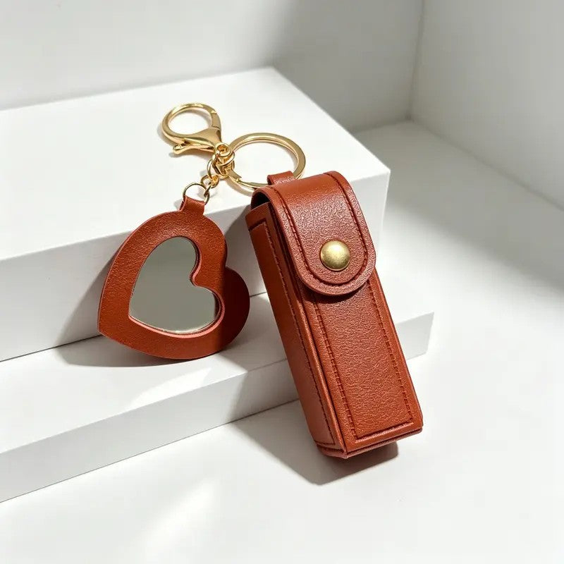Romantic Heart Mirror Lip Balm Keychain