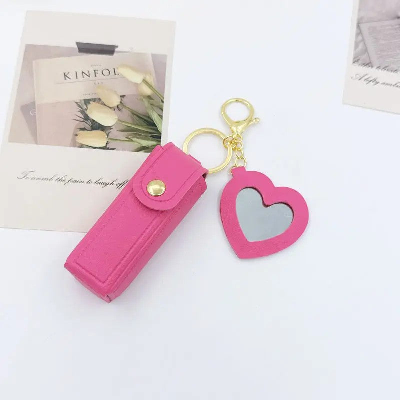 Romantic Heart Mirror Lip Balm Keychain