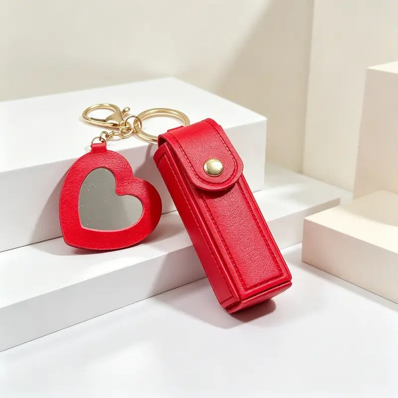 Romantic Heart Mirror Lip Balm Keychain
